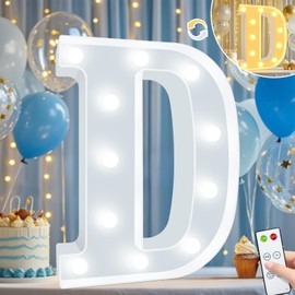 Elnsivo Light Up Letters, Cool White and Warm White Marquee Letters with Remote, Alphabet Letter Sign Battery Powered for Birthday Graduation Wedding Party Christmas Lamp Home Wall Decor, Letter D