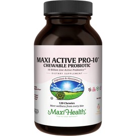 Maxi Health Active Pro-10 Kids Probiotic Chewables – 15 Strains for Digestive & Immune Health –10 Billion probiotic Blend- Dairy-Free, Kosher – Supports Gut Health, Vegetarian – 60 ct (Shelf Stable)