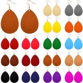 Ecally 16 Pairs Bohemian Wood Earrings Natural Wood Earrings African Jewelry Vintage Teardrop Dangle Eardrop for Women(African)