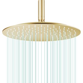 AULEEND All Metal Rain Shower Head - Heavy Duty Stainless Steel, Easy Install, High Water Flow, Ultra-Thin Modern Design for Bathroom (F-Brushed Gold, 12)