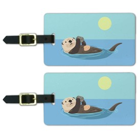 Sea Otter Eating Giant Clam Luggage ID Tags Suitcase Carry-On Cards - Set of 2