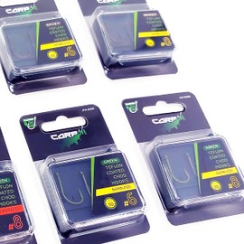 Carp On - Packs of 10 Size 8 CHOD Fishing Hooks Eyed - Made From Teflon Coated Carbon Steel (Barbless - Camo Brown, Pack of 10 - Size 8) [14-7508]