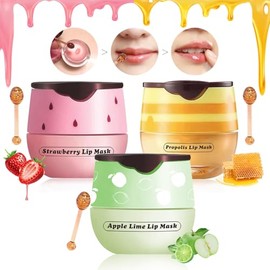 3 unidades de bálsamo labial de miel, máscara labial de manzana y fresa, máscara hidratante para dormir, reparación de hidratación, evita los labios secos y agrietados (fresa + miel + bálsamo labial