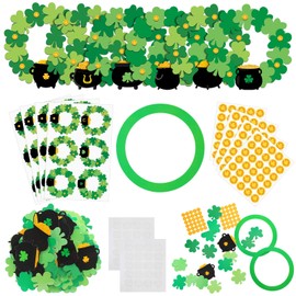 Solsew 24 Sets St. Patrick's Day Crafts for Kids DIY Lucky Shamrock Wreath Crafts Kit Make Your Own Hanging Ornament for Kids St. Patrick's Day Irish Classroom Home Activities Party Favors