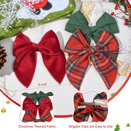 DEEKA Large Christmas Fable Hair Bows 3 PCS Hair Bow Clips for Toddler Girls Fabric Christmas Hair Accessories for Little Girls Kids (Green+Velvet Red+Plaid)