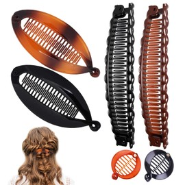 6 Stück Banana Hair Clip,Bananenspange Haare,Bananen Clips Haare,Banana Clip Dickes Haar,3 Stile,Retro-Fischschwanz,Geeignet für Pferdeschwanz,Hoher Dutt (Schwarz,Transparentkaffee)