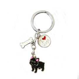 BECHANMIG Dog Keychain,Lovely Dog Key-ring Portable Metal Keychain Keyring Key Decor Car Keyring Decoration, Black French Bulldog, 10cm