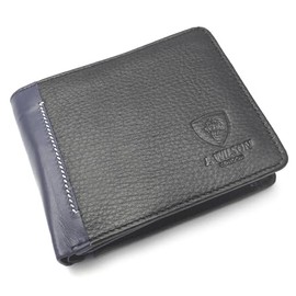 Designer J Wilson Real Genuine Mens Leather Wallet Coin Card Purse Red Blue Black (Blue/Black)