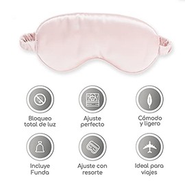 Antifaz para dormir. Mascara para dormir con funda. Mascarilla para viaje ideal para Dormir, Viajar y Meditar. Accesorio de viaje. Mascara de ojos. Sleep Mask/Eye Mask. (Rosa)