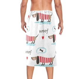 Kjovgcb Men's Half-Length Bath Towel Dress Bath Body Wrap, Absorbent Polyester Spa Towel Robe Bathrobe Elastic Waistband Print Dachshunds Dogs Dressed in Red Stripes Bones Heart