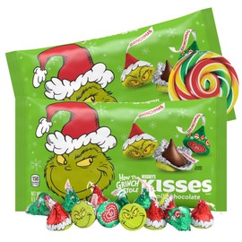 Sweetzo Individually Wrapped Grinch Chocolate Kisses, Christmas Candies in Festive Foils for Party Favors, Candy Bowl and Goodie Bag Fillers, Pack of 2
