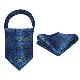 HISDERN Ascot - Juego de corbatas para hombre, diseño floral de cachemira, ascot y bolsillo cuadrado, clásico para hombre, pañuelo para boda, A28-royal Blue 3, Talla única