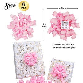 LaRibbons Light Pink Curly Bows for Gift Wrapping Self Adhesive Gift Bows for Presents, Greeting Cards, Candy Bags, Birthday Party, Wedding, Christmas Gifts, Holiday Decor - 6 Counts