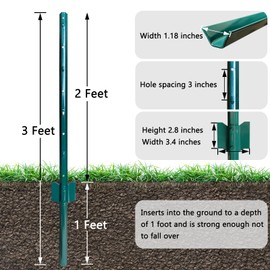 Thealyn Fence Posts 3 Feet, Pack of 10, Metal Fence Poles U Post Sturdy Duty Fence Stakes Step in Post No Dig Fence Post for Garden Wire Fence Steel Sign Post (Fits to 2-ft Fence Mesh)