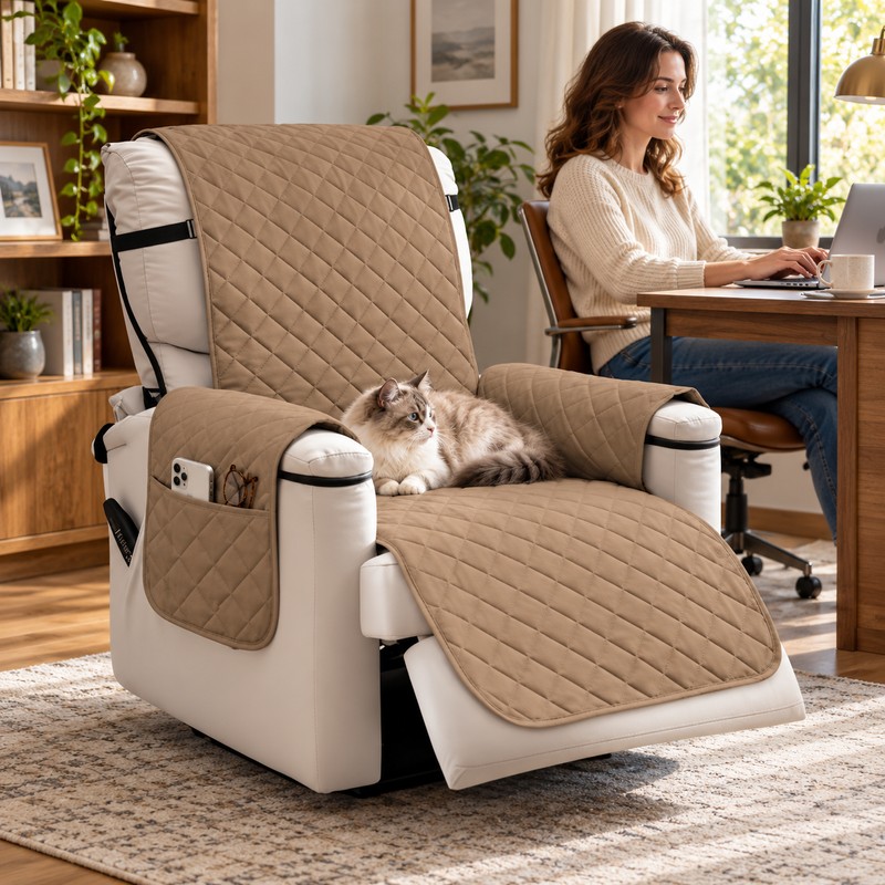 Waterproof Recliner Quilted Cover – Nonslip Furniture Slipcover with Elastic
