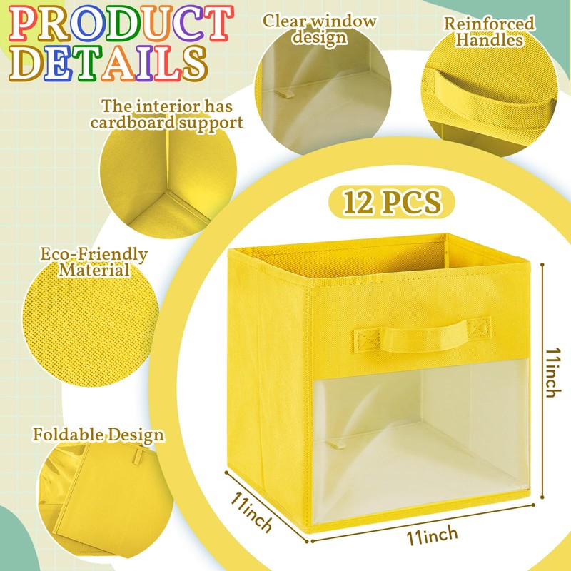 Marsui 12 Pcs Clear Cube Storage Bins Rainbow Colored Collapsible