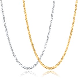 Garysiom 2 Pcs Chains for Men,4mm Stainless Steel Silver Gold or Black Wheat Necklace Chain for Men Women,16 Inch