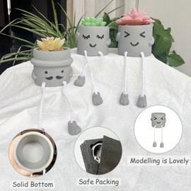 Sizavi 3Pack Long Leg Planter Cute Plant pots Smiley face Planter Funny planters for Indoor Plants mini Flower pots Concrete Pot Cute Room Decor Desk Decor Gift for Father Friends and Family(A, 3)