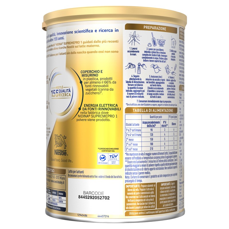 NIDINA SUPREMEpro 1 Latte per Lattanti Polvere dalla nascita, Latta