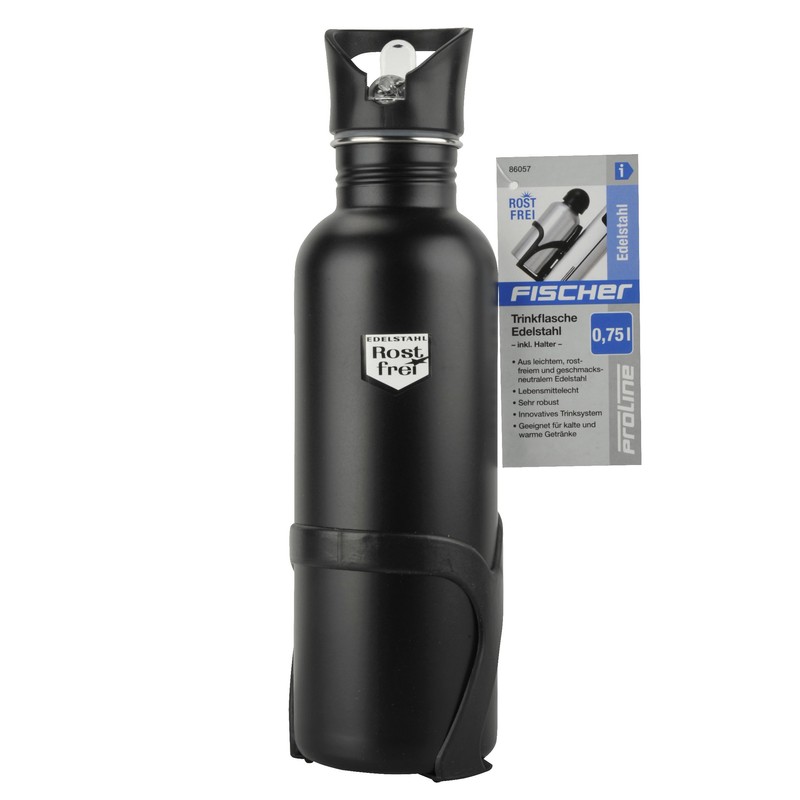 Fischer Adult Drinking Bottle Stainless Steel with Holder Black 750