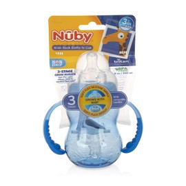 Nuby 3 in 1 Baby Bottle to Training Sippy Cup - 8 Oz Toddler Cups Spill Proof with Soft Spout, Nipple & Removable Grip Handles - Dishwasher Safe (Blue)