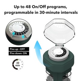 HBN 24 Hour Mechanical Outdoor Timer for Lights Waterproof,6 Outlets Power Yard Stake for Christmas Decorations,Outside Power Strip for Yard Garden,6 ft Extension Cord,1875W/15A