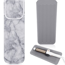 2 Soportes de Caja de Hierro Plano Soporte para Alisador de Neopreno para Rizador Resistente al Calor y Alfombrilla de Viaje de Silicona para Herramientas (Estilo Mármol)