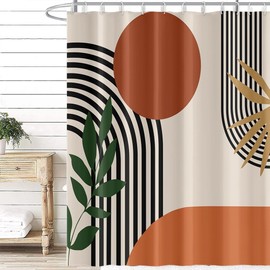 Shower Curtain, Abstract Boho, Uiiooazy Shower Curtain, Terracotta, Mid-Century Minimalist Shower Curtains, Anti Mould, Waterproof, Polyester Fabric, Washable Bathroom Curtain with 12 Hooks, 180 W x