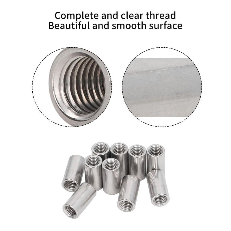 Pack of 10 M12 x 1.75-Pitch 30mm Length Round Coupling