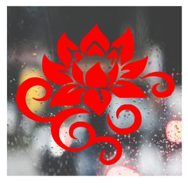 Custom Decal Car for Lotus Flower with Swirls Buddha for Car, Truck, Funny, Tumbler, Window, Motorcycle, Helmet, Bumper, Decal for Laptop, Phone, Home Decoration / 4 in x 4 in (RED)