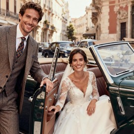 Vintage Men's 3 Piece Suit Herringbone Tweed Checkered Blazer Vest Pants Wool Tuxedos Wedding Grooms Tweed Jacket Navy Blue-XS