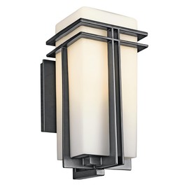 Kichler Tremillo 14.25" Outdoor Wall Lightin Black, 1-Light Exterior Wall Sconce Porch Light with Satin Etched Cased Opal Glass, (14.25" H x 7" W), 49201BK