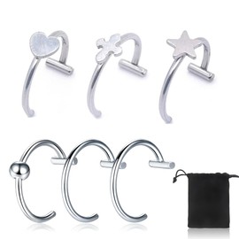 JEYORZY Pack of 6 Stainless Steel Nose Piercing Nose Ring, Lip Piercing, Smiley Piercing, Septum Piercing, Fake Piercing, Fake Nose Ring, Fake Piercings, Fake Septum