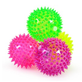 Chuanglan 4 Pack Light Up Spikey Bounce Ball Flashing Spike Ball Squeak Ball Cat Dog Interactive Toys 2.9in Random Colour