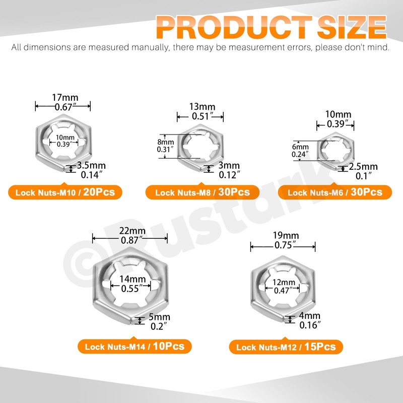 Rustark 105Pcs M6 M8 M10 M12 M14 304 Stainless Steel
