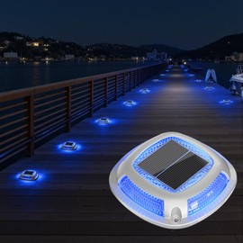 VOLISUN Solar Driveway Lights 8 Pack Waterproof Dock & Deck Marker Lights,2-in-1 Blue & White LED,IP67 Wireless Outdoor Solar Light for Driveways,Sidewalks,Pathways,and Yards