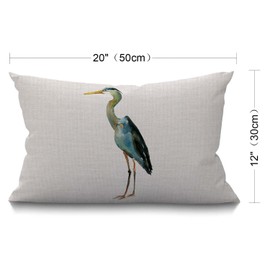 BGBDEIA Heron Cushion Cover, Watercolor Blue Heron Waist Lumbar Cotton Linen Throw Pillow case Cushion Cover Sofa Home Decorative Rectangle Oblong 30 x 50 cm 12x20 Inches