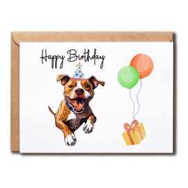 ABSMDesigns Pitbull Birthday Card - Cute Pitbull Dog Card - Dog With Balloons Card - Pitbull Happy Birthday Card - Happy Card