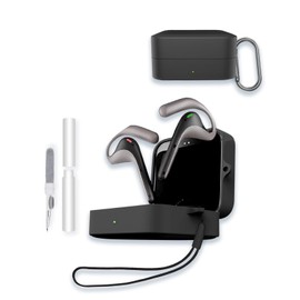 Case for Timekettle W4 Pro AI Interpreter Earbuds, WUNIAK Soft Silicone Protective Portable Scratch Shock Resistant Shell with Cleaner Kit & Carabiner & Lanyard，Black