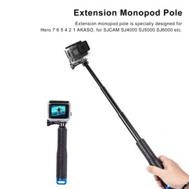 Waterproof Extension Monopod Pole for Hero 7 6 5 4 2 1, for SJCAM SJ4000 SJ5000 SJ6000, 19 Inch Selfie Stick Hand Grip for Travel Diving Snowboarding