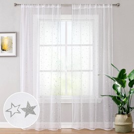 Kids Room Window Sheer White Curtains 1 Panel Rod Pocket Beautiful Star Voile Sheer Drape Curtain for Children's Bedroom Living Room,Window Treatments Curtains,39 x 106 inch,White
