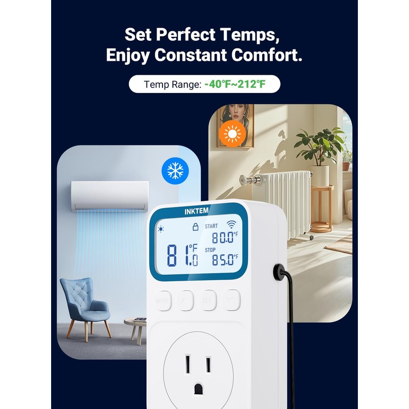 WiFi Temperature Controlled Outlet with APP for Heater, Freezer 16A