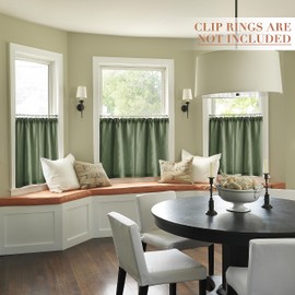 XTMYI Olive Green Linen Kitchen Curtains 24 Inch Length Rustic Farmhouse Boho Short Cafe Semi Sheer Curtains Rod Pocket Tiers for Small Half Window Bathroom Basement Laundry Room RV,Set 2 Panels