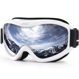 JULI Kids Ski Goggles,Snow Snowboard Goggles Boy Girl Snowmobile Skiing Skating Age 3-8 (White Frame/Silver Lens)