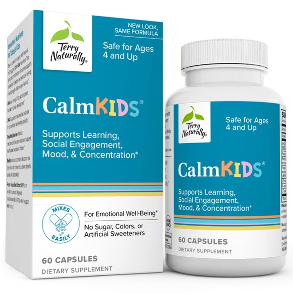 Terry Naturally Calm Kids - 60 Capsules - Supports Mental Focus, A Calm Mind & Emotional Well-Being - Non-GMO, Gluten Free - 60 Servings