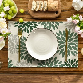 Artoid Mode Flowers Forest Green Dahlia Christmas Place Mats Set of 4 Spring 30 x 45 cm Holiday Place Mats Washable Place Mats Kitchen Party Decoration