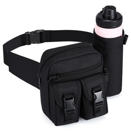Tactical Fanny Pack with Water Bottle Holder, Waist Bag for Men Women, Waist Bag Hip Bum Bag for Running Walking Hiking Cycling Outdoor (Black)