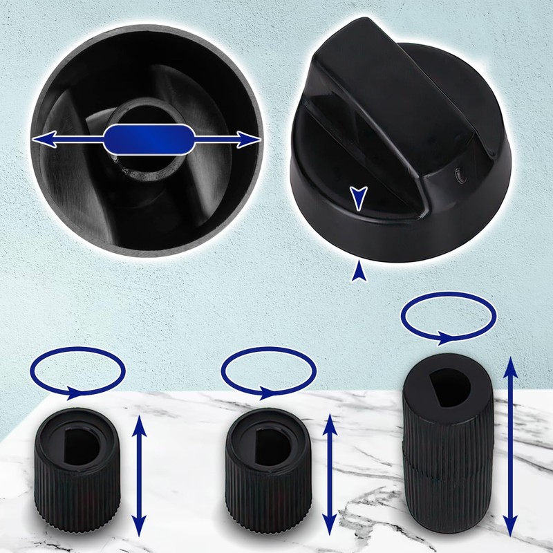 Gas Cooker Knob with 3 Concealed Axle Adapters - Black