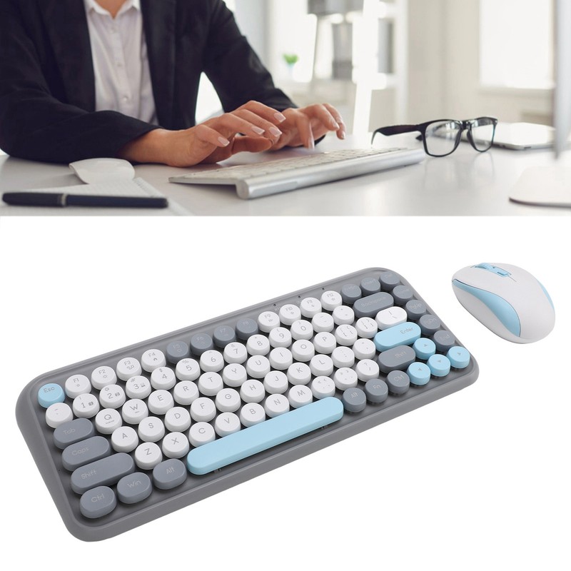 Wireless Keyboard and Mouse Combo 2.4G and Bluetooth Quiet Round