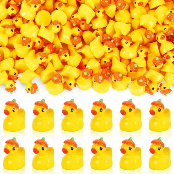 DTOFOOT 200Pcs Fall Mini Ducks Autumn Mini Resin Pumpkin Duck